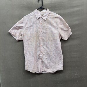 SQWEAR Shirt Mens Large Orange Blue Geometric Short Sleeve Button Up Polyester